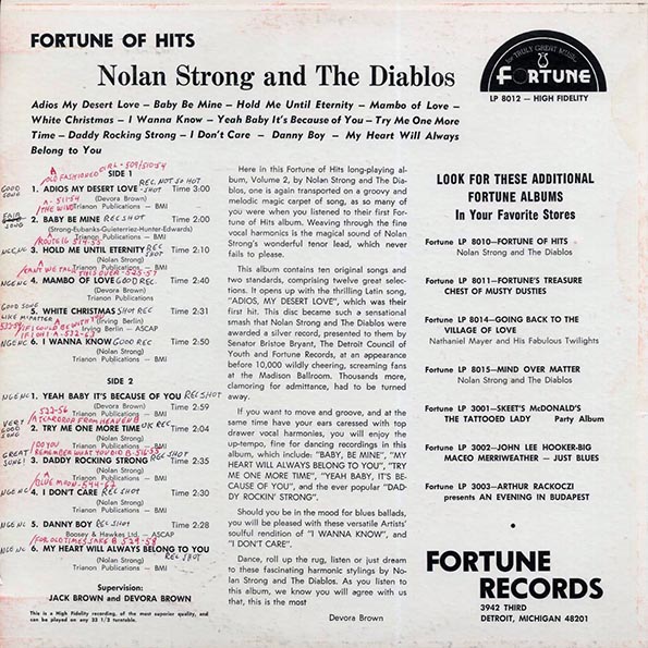 Nolan Strong And The Diablos - Fortune Of Hits Vol 2 (1964 FIRST PRESS)